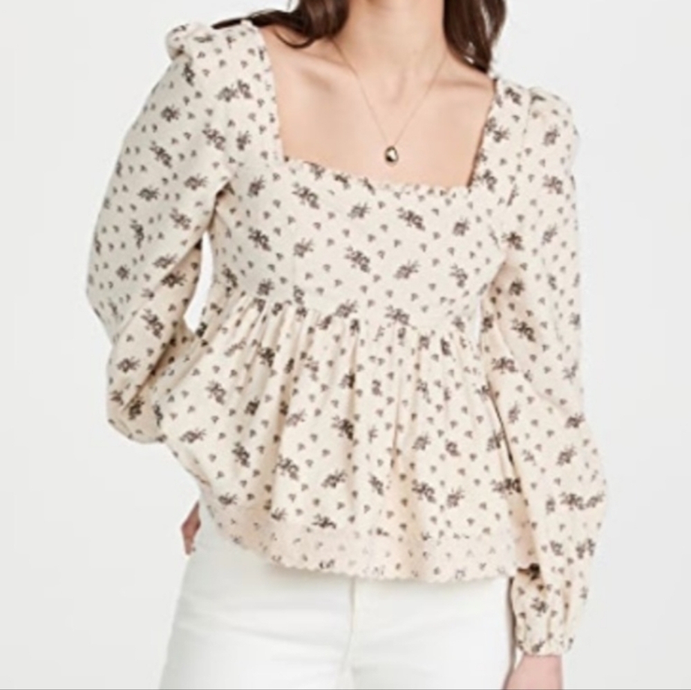 ByTiMo Cottagecore Top‎ Ditsy Floral Milkmaid Square Neckline Peplum M NWT